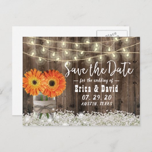 Rustic Daisy Floral Jar Wedding Save the Date Aankondigingskaart (Voorkant / Achterkant)