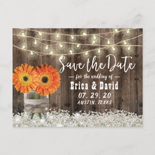 Rustic Daisy Floral Jar Wedding Save the Date Aankondigingskaart (Voorkant)