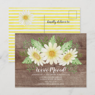 Rustic Daisy Floral Moving Announcement Aankondigingskaart