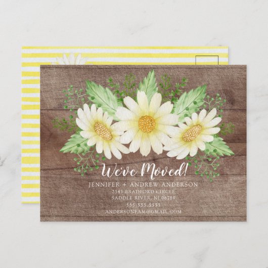 Rustic Daisy Floral Moving Announcement Aankondigingskaart (Voorkant / Achterkant)
