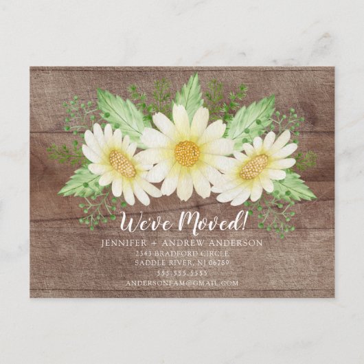 Rustic Daisy Floral Moving Announcement Aankondigingskaart (Voorkant)