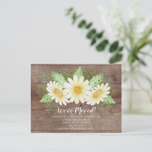Rustic Daisy Floral Moving Announcement Aankondigingskaart (Staand voorkant)