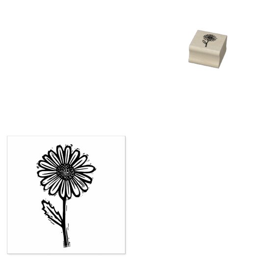 Rustic Daisy Flower and Stem Folk Art Printmaking Rubberstempel (Gestempeld)