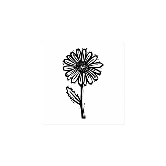 Rustic Daisy Flower and Stem Folk Art Printmaking Rubberstempel (Afrduk)