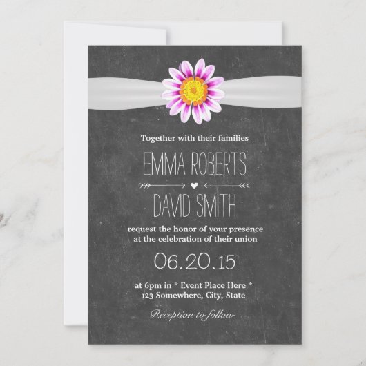 Rustic Daisy Flower Chalkboard Wedding Invitations Kaart (Voorkant)