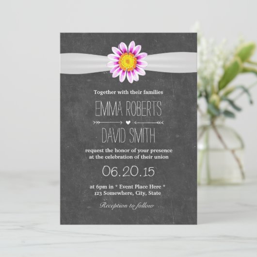 Rustic Daisy Flower Chalkboard Wedding Invitations Kaart (Staand voorkant)