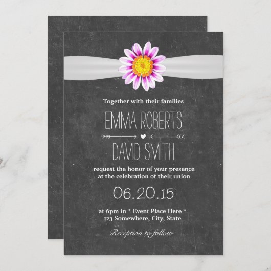 Rustic Daisy Flower Chalkboard Wedding Invitations Kaart (Voorkant / Achterkant)