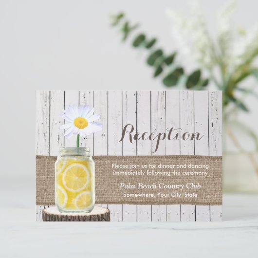 Rustic Daisy Flower & Mason Jar Wedding Reception Informatiekaartje (Staand voorkant)