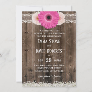 Rustic Daisy Flowers Lace & Twine country Wedding Kaart