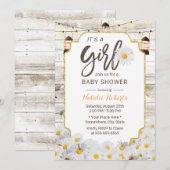 Rustic Daisy Flowers Lantern Girl Baby shower Kaart (Voorkant / Achterkant)