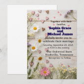 Rustic Daisy & Heart Wedding Invitation Kaart (Voorkant / Achterkant)