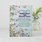 Rustic Daisy & Heart Wedding Uitnodiging (Staand voorkant)