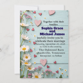 Rustic Daisy & Heart Wedding Uitnodiging