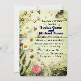 Rustic Daisy & Heart Wedding Uitnodiging