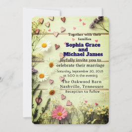Rustic Daisy & Heart Wedding Uitnodiging