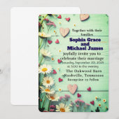 Rustic Daisy & Heart Wedding Uitnodiging (Voorkant / Achterkant)