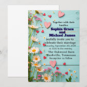 Rustic Daisy & Heart Wedding Uitnodiging (Voorkant / Achterkant)