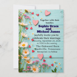 Rustic Daisy & Heart Wedding Uitnodiging