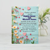 Rustic Daisy & Heart Wedding Uitnodiging (Staand voorkant)