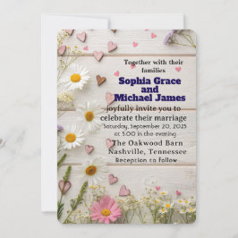 Rustic Daisy & Heart Wedding Uitnodiging
