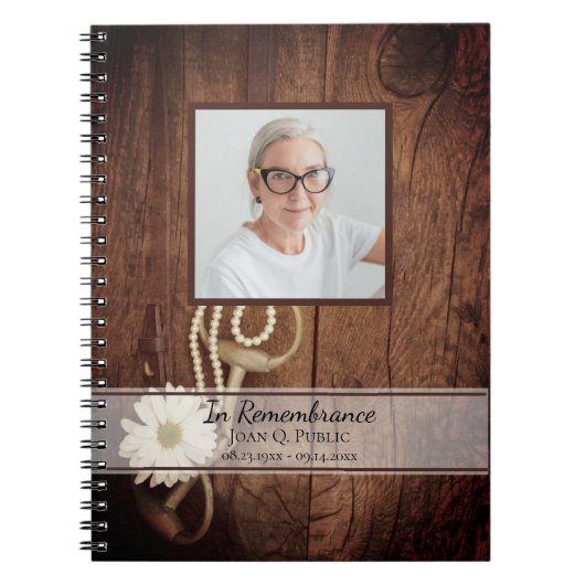 Rustic Daisy Horse Bit Funeral Memorial Gastboek Notitieboek (Voorkant)