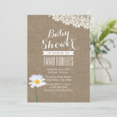 Rustic Daisy & Lace Burlap Baby Shower-uitnodiging Kaart (Staand voorkant)