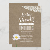 Rustic Daisy & Lace Burlap Baby Shower-uitnodiging Kaart (Voorkant / Achterkant)