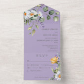 Rustic Daisy & Lavender Floral Paars Dinner All In One Uitnodiging (Binnen)