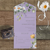 Rustic Daisy & Lavender Floral Paars Dinner All In One Uitnodiging