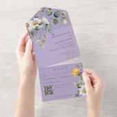 Rustic Daisy & Lavender Floral Paars QR Code All In One Uitnodiging (Afscheurbaar)