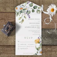 Rustic Daisy & Lavender Floral White Dinner