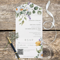 Rustic Daisy & Lavender Floral White QR Code