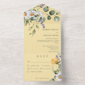 Rustic Daisy & Lavender Floral Yellow Dinner All In One Uitnodiging (Binnen)
