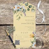 Rustic Daisy & Lavender Floral Yellow QR-code All In One Uitnodiging