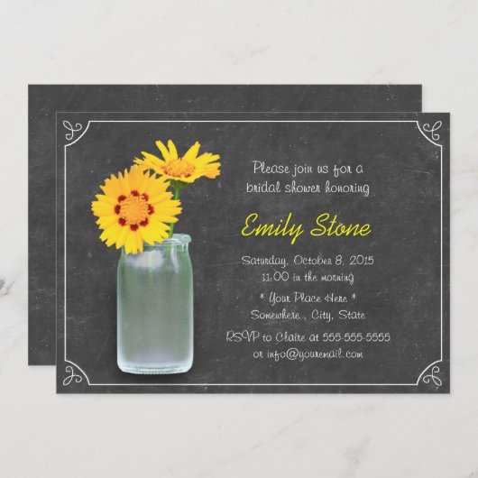Rustic Daisy & Mason Jar Chalkboard Vrijgezellenfe Kaart (Voorkant / Achterkant)
