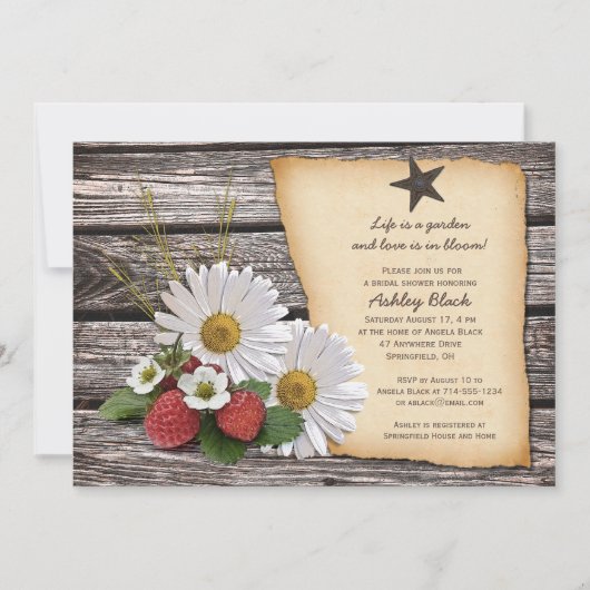 Rustic Daisy Strawberry Bridal Shower Kaart (Voorkant)
