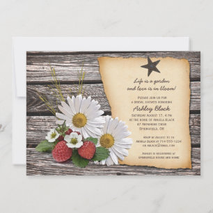 Rustic Daisy Strawberry Bridal Shower Kaart