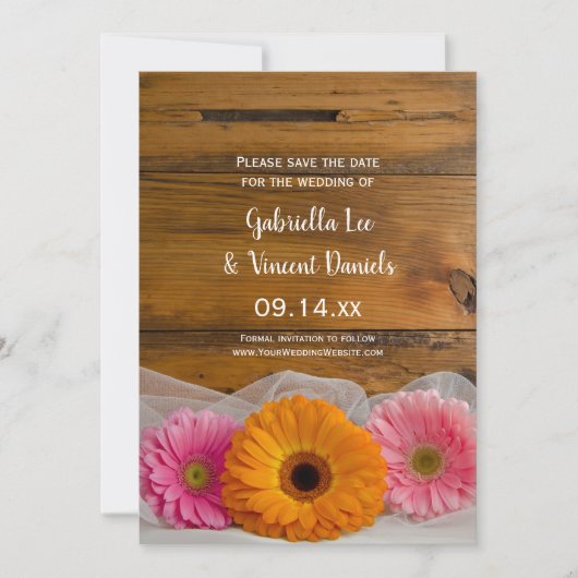 Rustic Daisy Trio Barn Wedding Save the Date (Voorkant)
