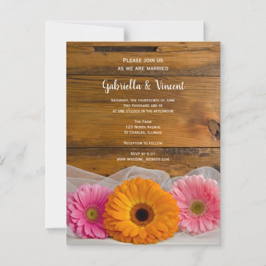 Rustic Daisy Trio Country Barn Wedding Magnetische Uitnodiging (Voorkant)