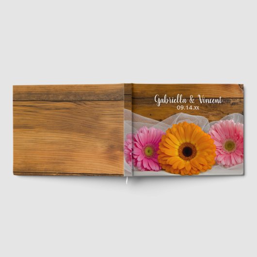 Rustic Daisy Trio en Barn Wood Country Wedding Gastenboek (Volledig)