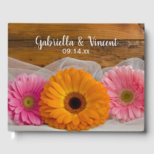 Rustic Daisy Trio en Barn Wood Country Wedding Gastenboek (Voorkant)