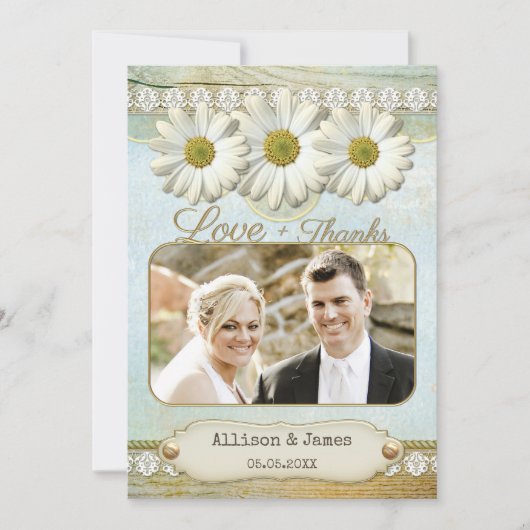 Rustic Daisy Wedding Foto Dank je wel Bedankkaart (Voorkant)