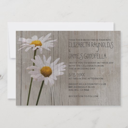 Rustic Daisy Wedding Invitations Kaart (Voorkant)