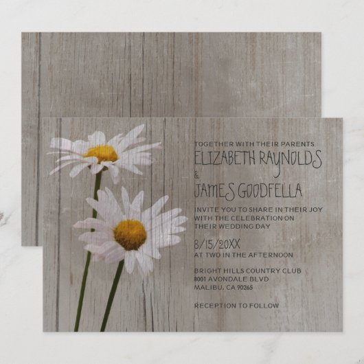 Rustic Daisy Wedding Invitations Kaart (Voorkant / Achterkant)