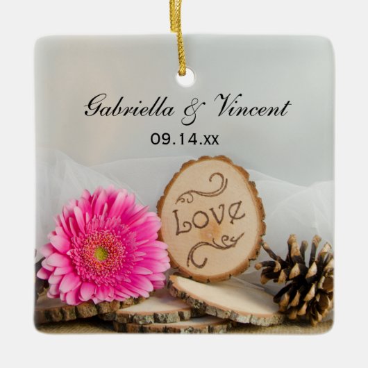 Rustic Daisy Woodland Wedding Bridesmaid Dank je Keramisch Ornament (Voorkant)
