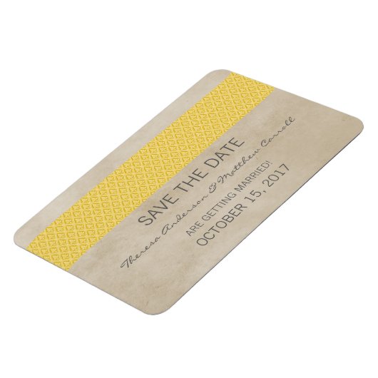 Rustic Damask bewaar de Datum Magnet, Geel Magneet (Linkerzijde)