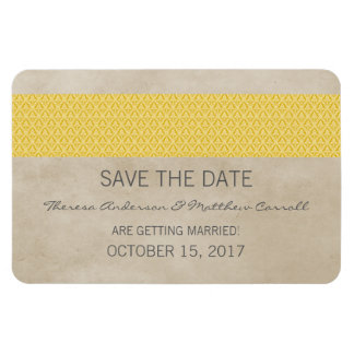 Rustic Damask bewaar de Datum Magnet, Geel Magneet