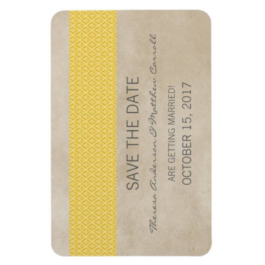 Rustic Damask bewaar de Datum Magnet, Geel Magneet (Verticaal)