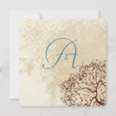 Rustic Damask Brown Tree Blauwgroen Font Wedding I Kaart (Achterkant)