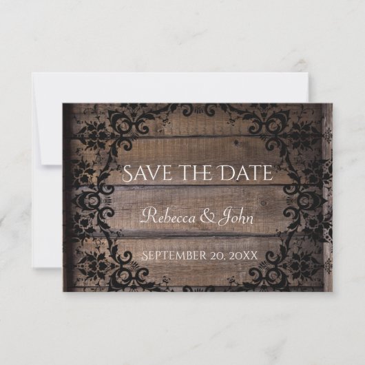 Rustic Damask Floral bewaart de datum aankondiging (Voorkant)